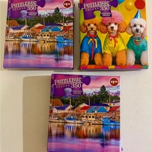Puzzlebug Deluxe 350 Piece Puzzle Bundle Harbor Boats + Party Poodles Cra-Z-Art